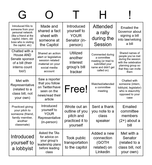 GOTH Bingo Card