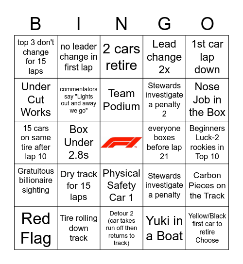 MIAMI GP 2023 Bingo Card