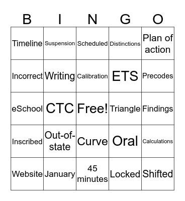 Principals Love State Testing Bingo Card