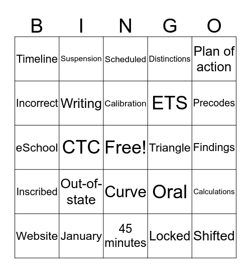 Principals Love State Testing Bingo Card