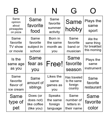 Human Bingo Card