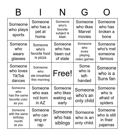 People Bingo Card