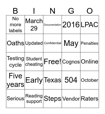 Principals Love State Testing Bingo Card