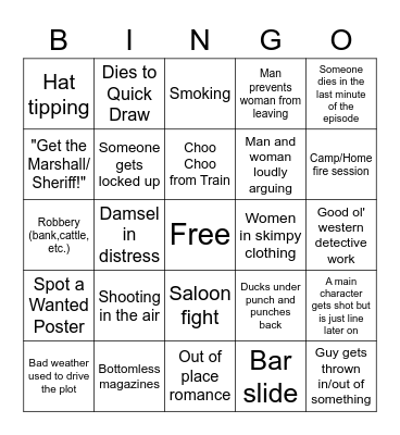 Old Western TV Bingo Card