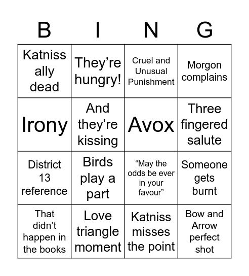 The Hunger Games Bingo Card