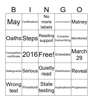 Principals Love State Testing Bingo Card