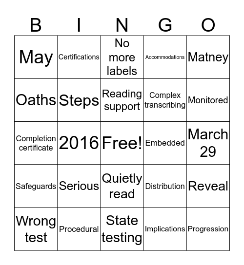 Principals Love State Testing Bingo Card