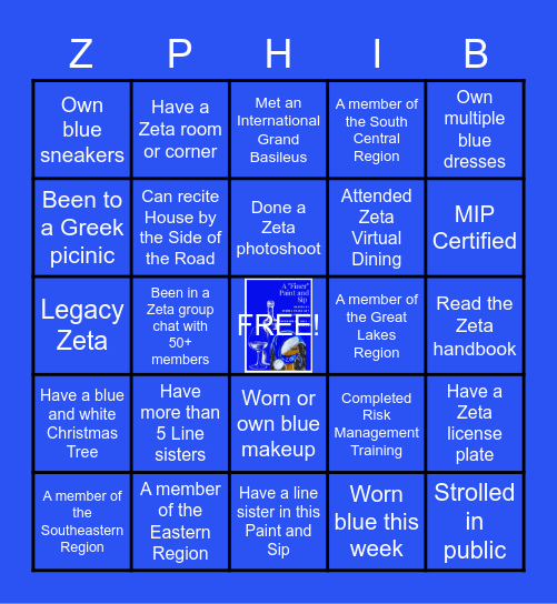 Paint and Sip Zeta Bingo Card