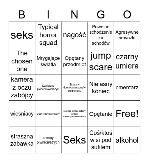 Horrorowe bingo Card