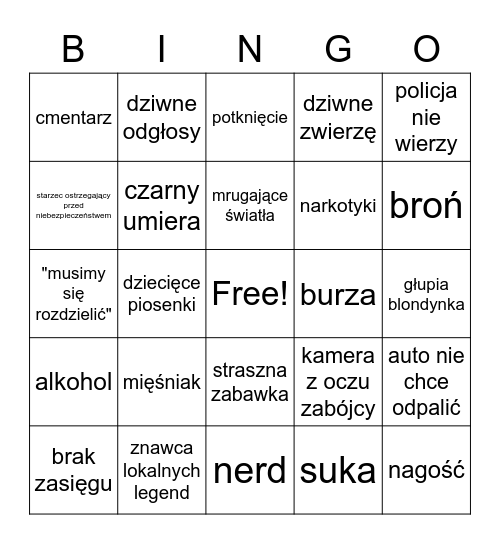 Horror B Bingo Card