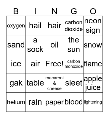 States of Matter - Solids, Liquids, Gases, & Plasma Bingo Card