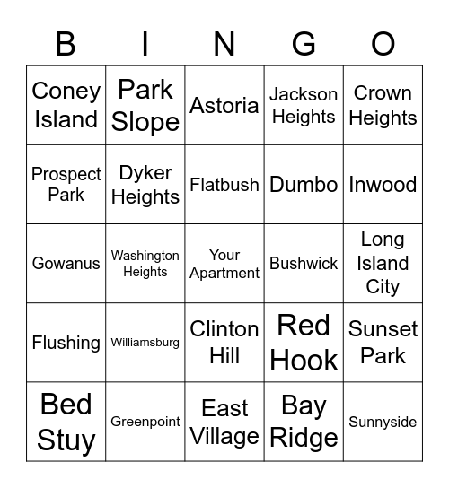 Borough Bingo Card