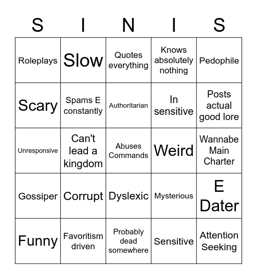 SINISTER HAVEN STAFF BINGO Card