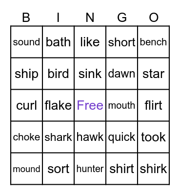 Phonics Bingo Card