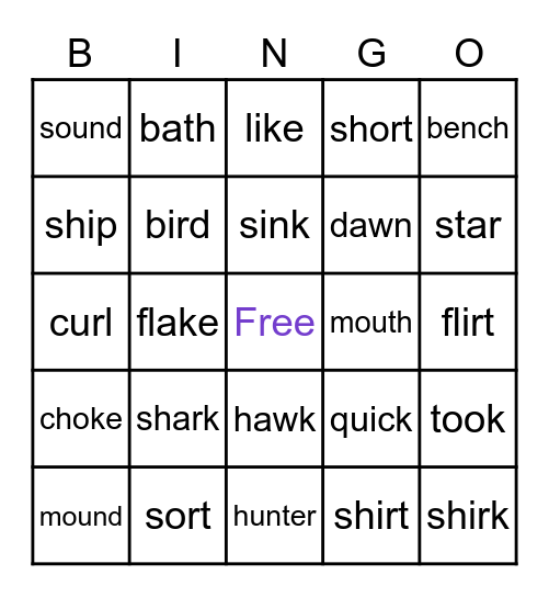 Phonics Bingo Card