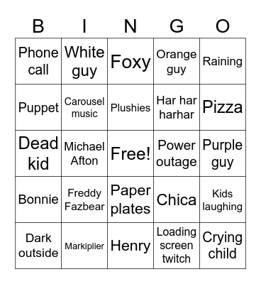 FNAF BINGO Card