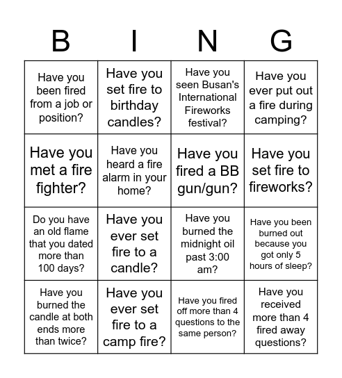Fire Away! Bingo Card