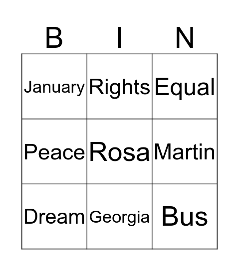 Martin Luther King Jr Bingo Card