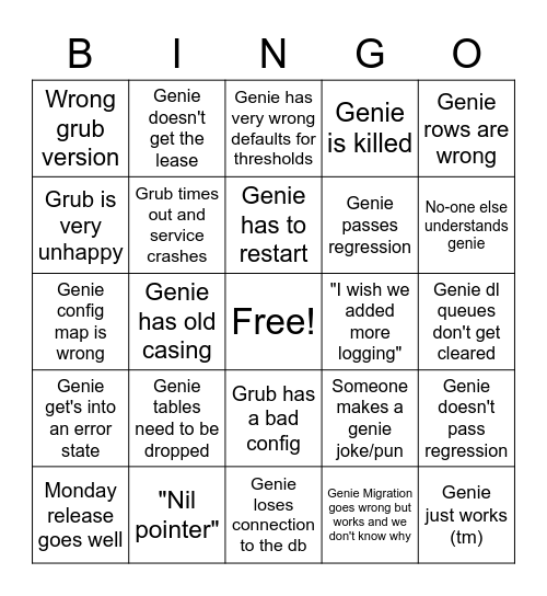 Genie Bingo Card