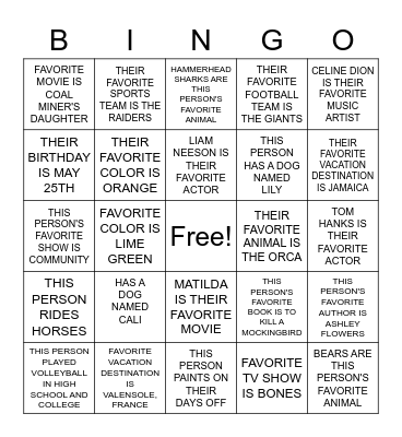 Monday Night Bingo Card