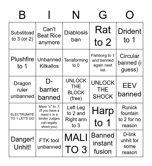 Banlist Bingo Card