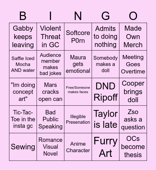 Illustration Senior Presentation Bingo Card