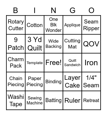 Heart of Ohio  Quilters Fall Retreat Bingo Card