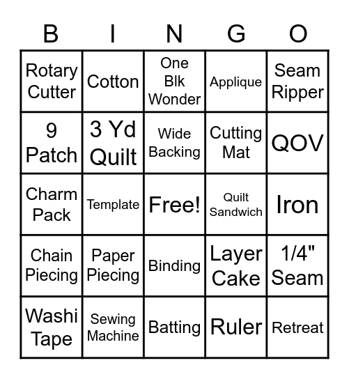 Heart of Ohio  Quilters Fall Retreat Bingo Card