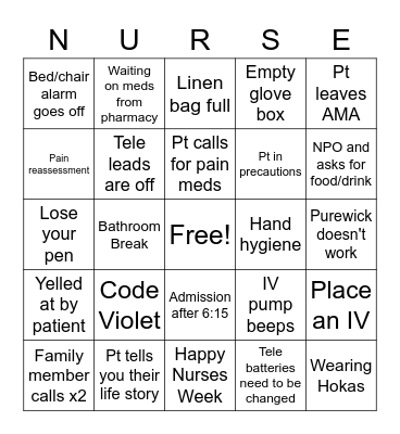 A Day in the Life as a Nurse!! Bingo Card