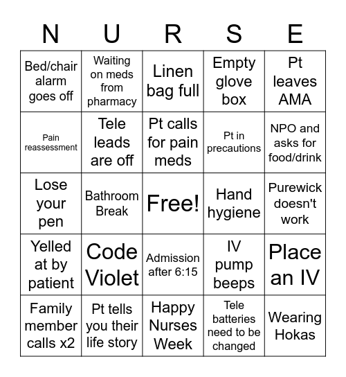 A Day in the Life as a Nurse!! Bingo Card