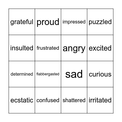 Affective Language Bingo Card