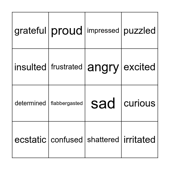 Affective Language Bingo Card