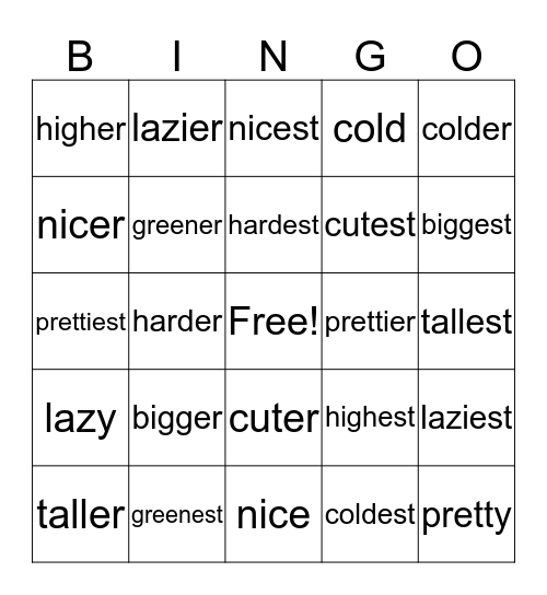 comparative endings gr. 2 Bingo Card