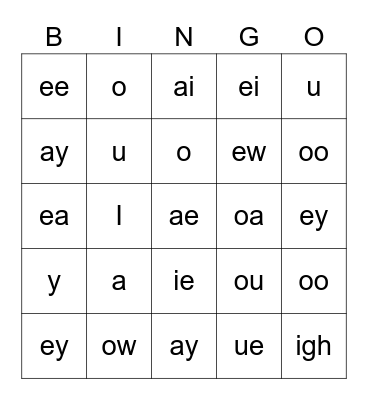 Phonics Bingo Card