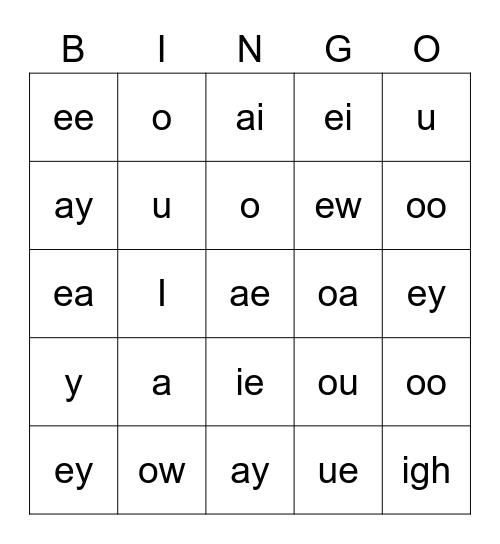 Phonics Bingo Card