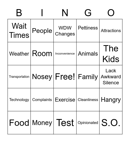 Therapy Bill Bingo Card