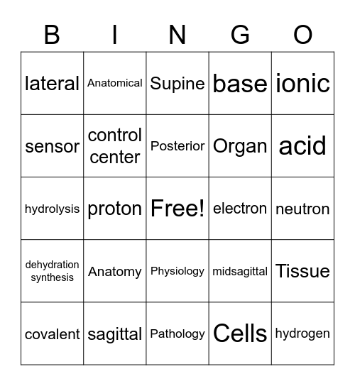 HBHD Chemistry and Intro Bingo Card
