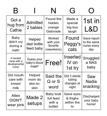 NICU Bingo! Bingo Card