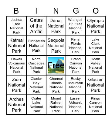 Western National Parks Bingo Card