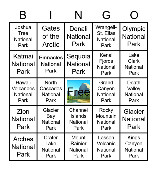 Western National Parks Bingo Card