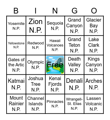 National Parks of the West Bingo Card