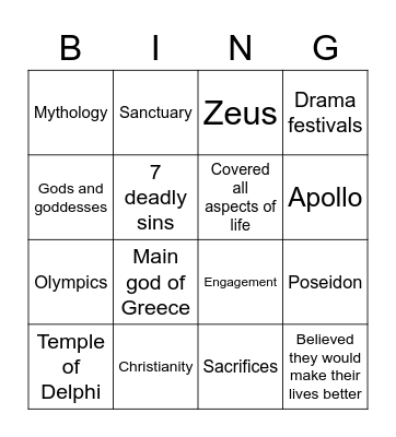 Greece religion Bingo Card