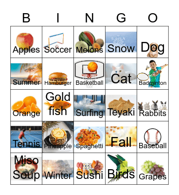 Favourite Things Bingo Card