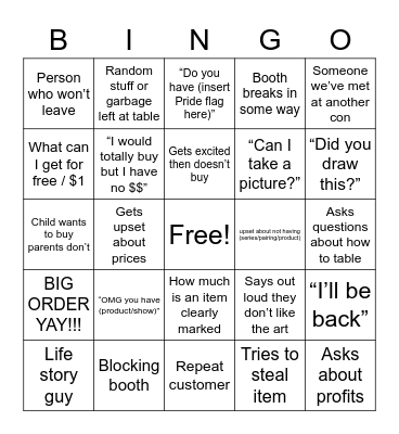 Artist Market BINGO Card