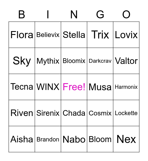 WINX CLUB BINGO Card