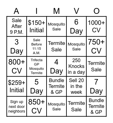 Sales Bingo Card