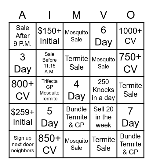 Sales Bingo Card