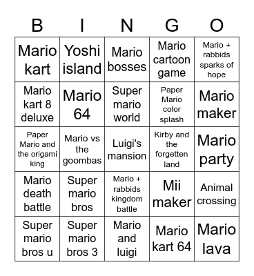 Nintendo games Bingo Card