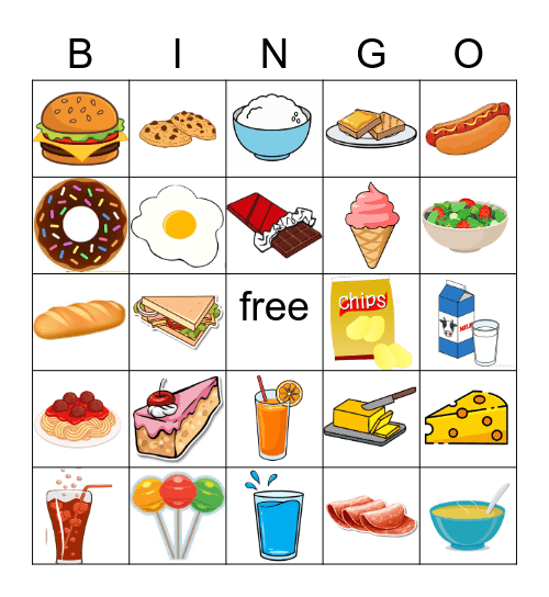 Eiken Jr. Bronze Food Vocabulary Bingo Card