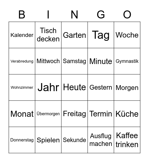 Wochenplan Bingo Card